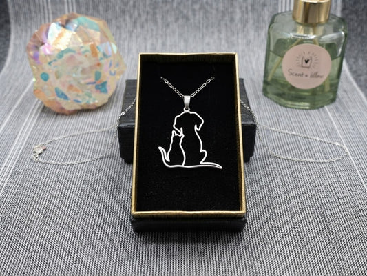 Collier amour de chien & chat – Souvenir Infini (acier inoxydable plaqué or blanc)