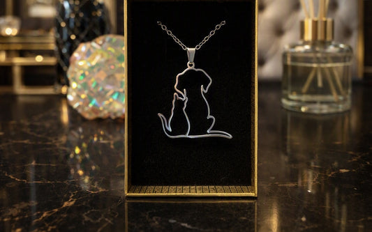 Collier amour de chien & chat – Souvenir Infini (acier inoxydable plaqué or blanc)