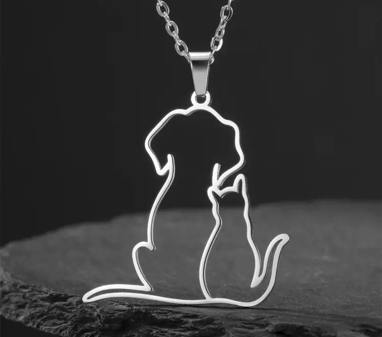 Collier amour de chien & chat – Souvenir Infini (acier inoxydable plaqué or blanc)