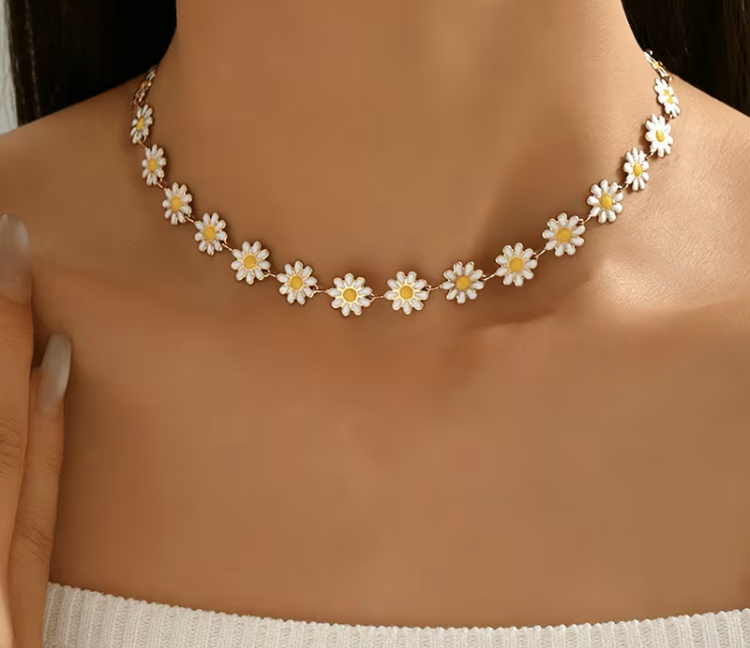 Collier marguerites dorées – Souvenir Infini (acier inoxydable plaqué or)