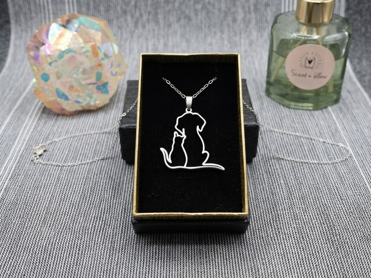 Collier amour de chien & chat – Souvenir Infini (acier inoxydable plaqué or blanc)