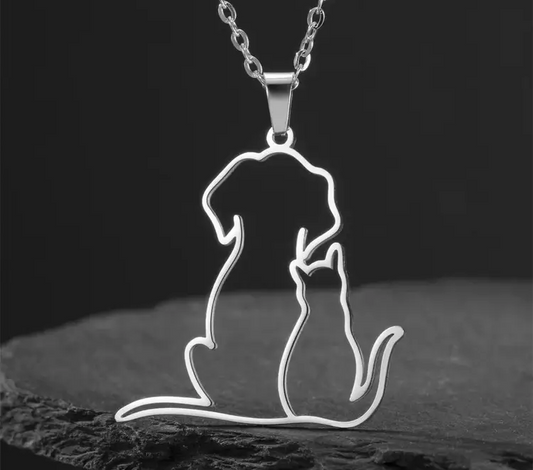 Collier amour de chien & chat – Souvenir Infini (acier inoxydable plaqué or blanc)