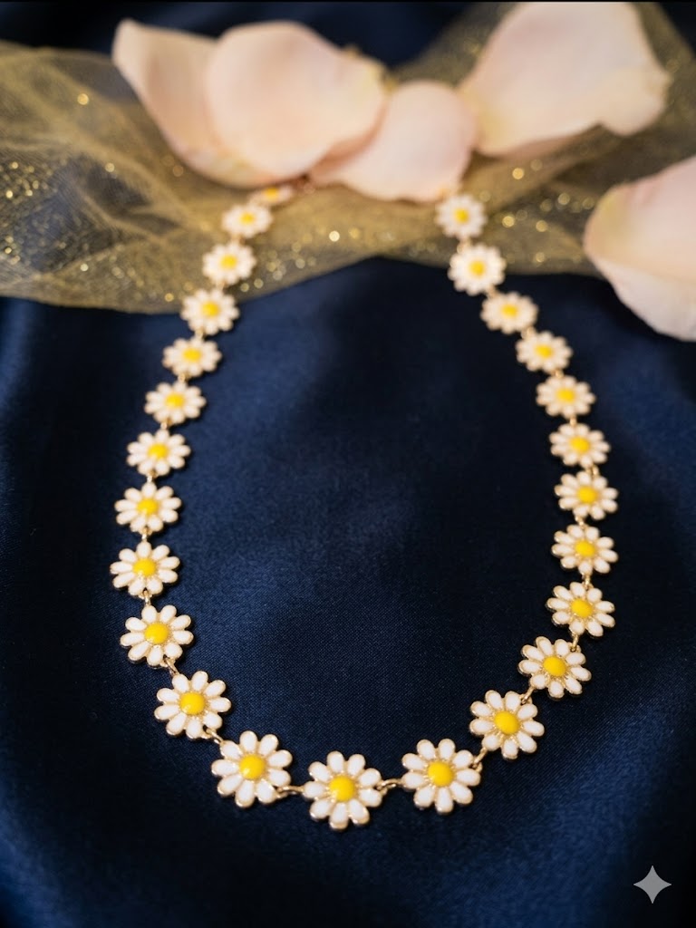 Collier marguerites dorées – Souvenir Infini  (acier inoxydable plaqué or)