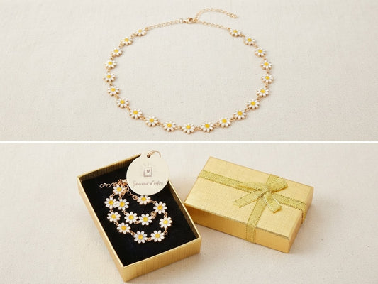 Collier marguerites dorées – Souvenir Infini  (acier inoxydable plaqué or)