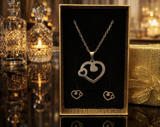 Collier triple coeur (acier inoxydable)